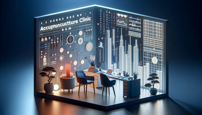Acupuncture for Anxiety Relief: Modern British acupuncture clinic blending traditional Chinese elements with contemporary design.